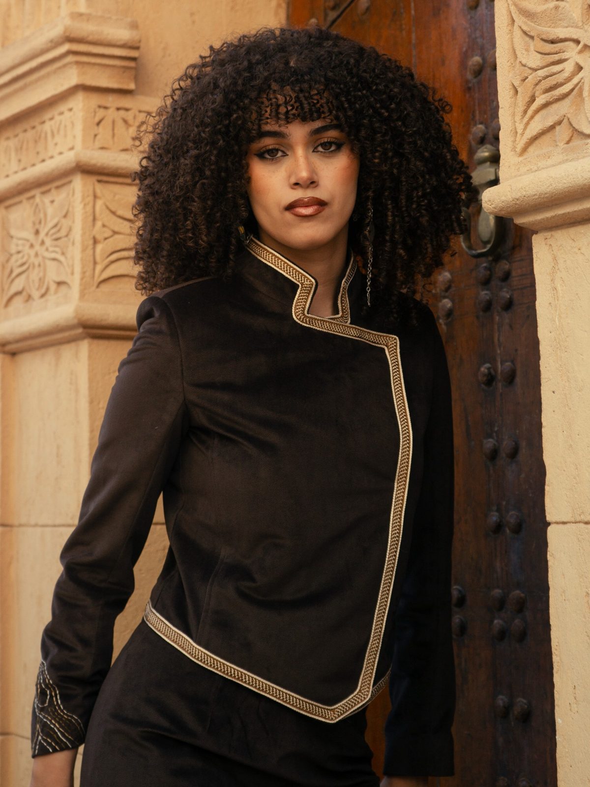 Second Layer velvet jacket with gold braid